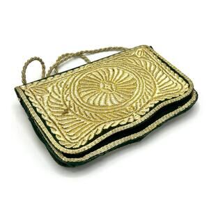 Vintage Zardozi Green Velvet Evening Clutch Handbag with Gilt Embroidery